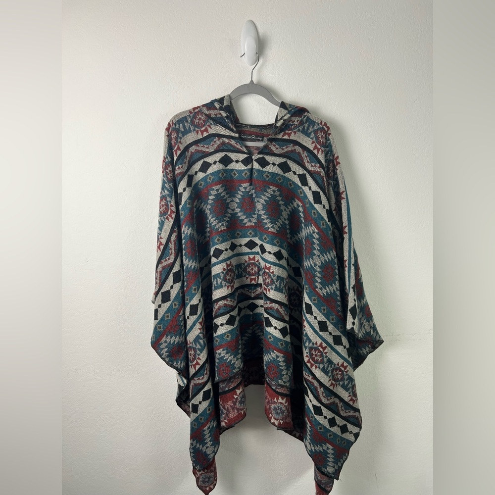 French Laundry Southwestern Hooded Fall Textured Poncho